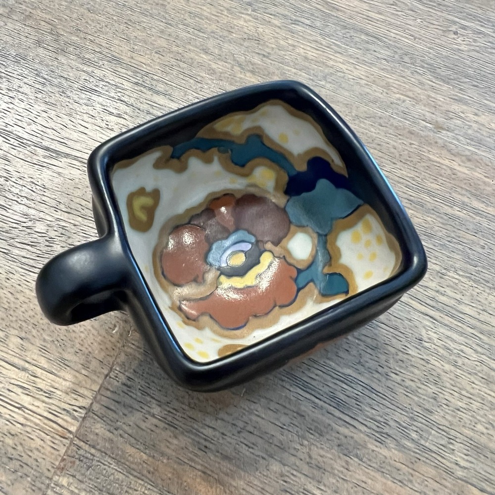 Vintage Regina‎ Borodi Gouda Cup w/ Handle, 1 3/4" Tall - Black, Brown, Blue